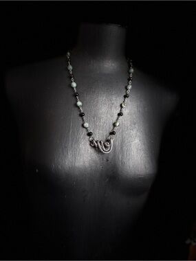 Moss agate obsidian Beaded Snake Pendant Necklace gothic rosary green witch boho